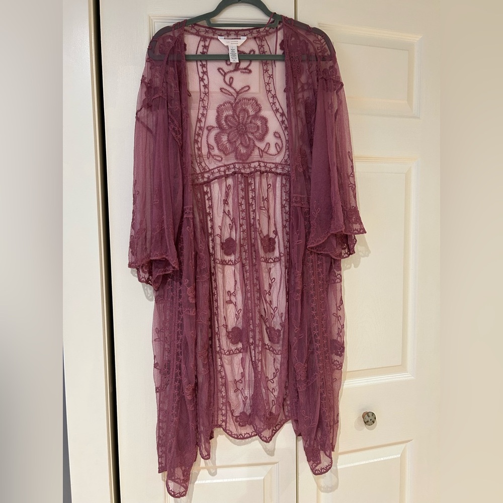 Sheer Embroidered Kimono (dusty rose color)